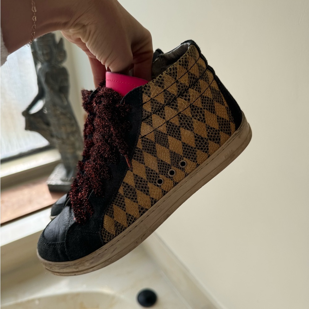 P448 High-Top Sneakers with Glittery Brown Laces